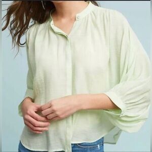 Anthropologie Maeve Brynna Light Green Button up Blouse Dolman Sleeve Women's